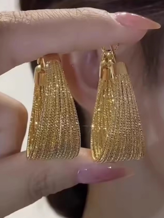 Jewelry - Gold Tone Multi-Layered Lines Circled Earrings Vintage Geometric Luxury